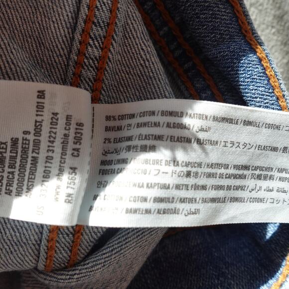 Vintage Hollister Denim Jacket Small Hooded Trucker Sweatshirt Distressed Y2K - Picture 8 of 10